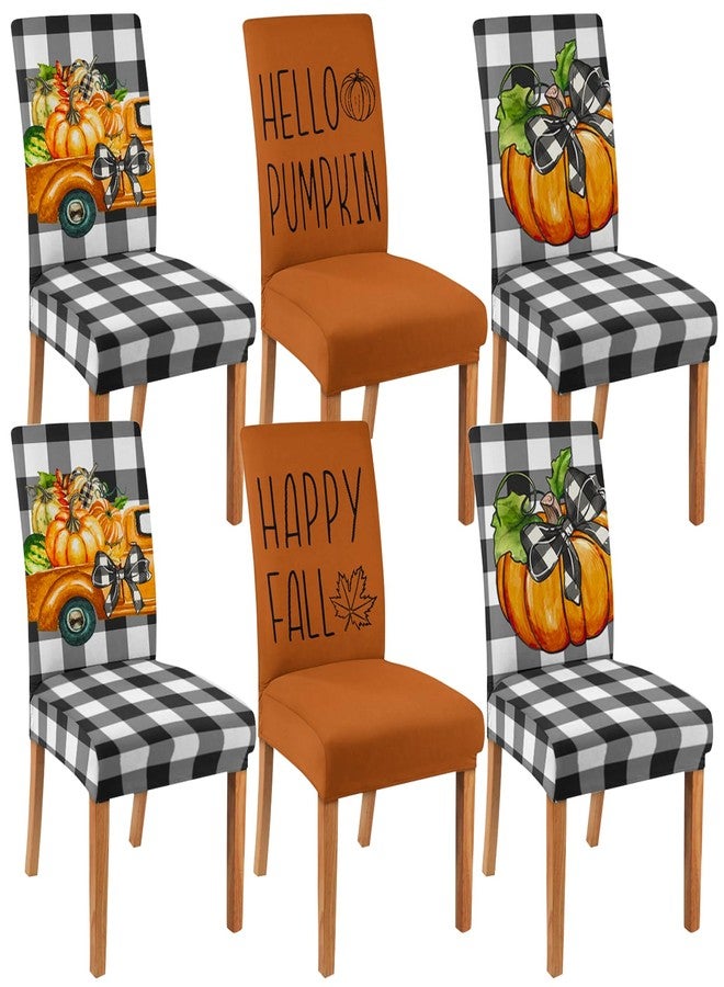 yrhsnclsdg 6 Pcs Fall Chair Covers for Dining Room, Thanksgiving Stretch Removable Dining Chair Cover Set of 6, Autumn Pumpkin Truck Chair Slipcovers Seat Protector for Fall Restaurant Decor - Image 1